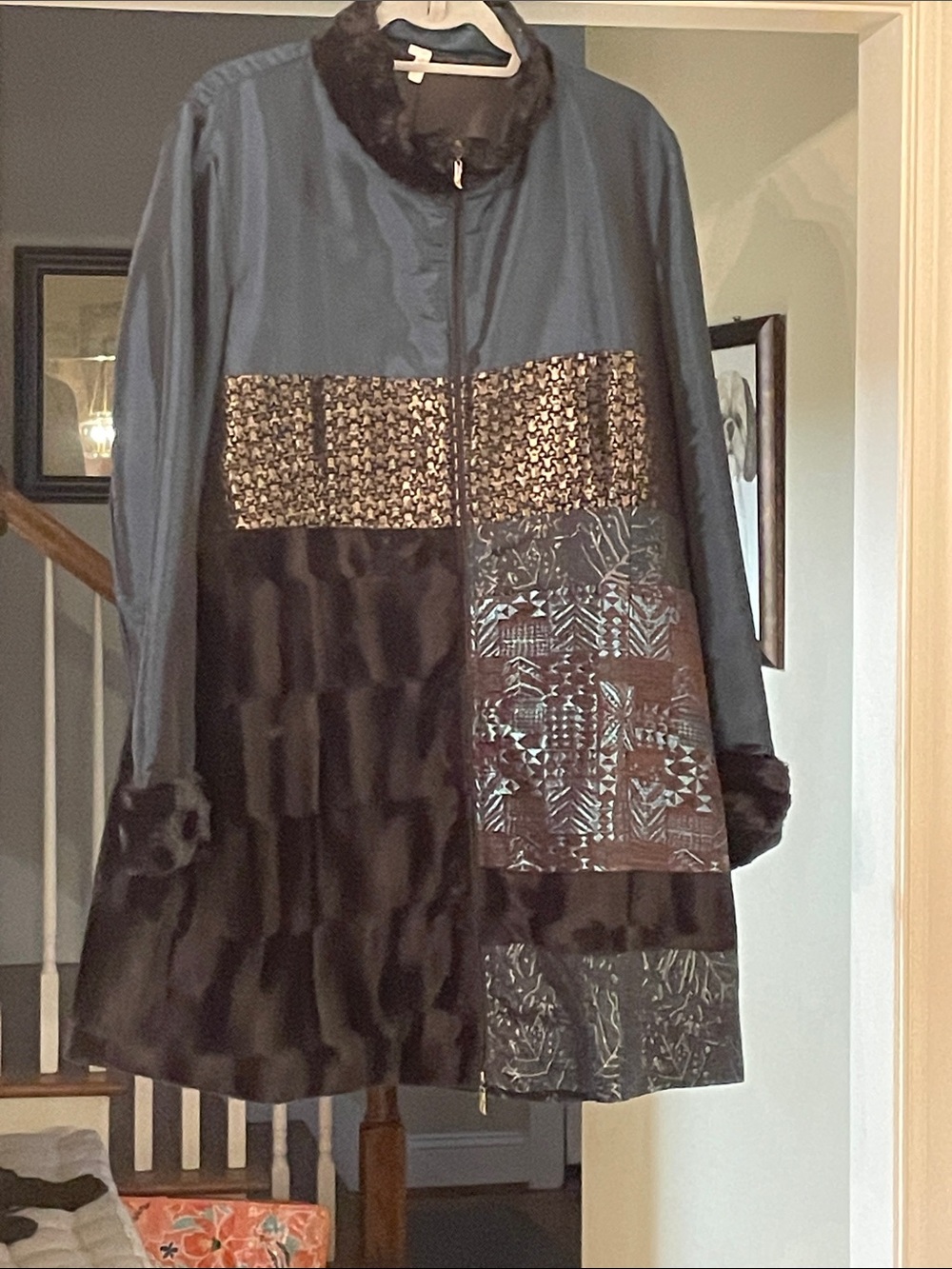 Lindi Patchwork Jacket in Black and Teal. XL